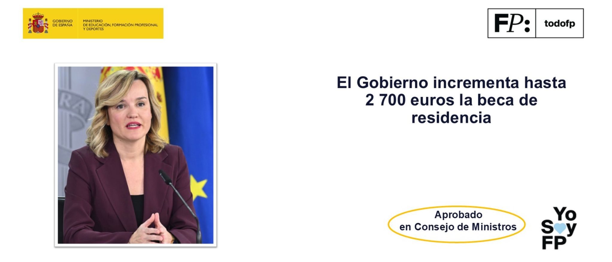 El Gobierno incrementa hasta los 2 700 euros la beca de residencia, que beneficiará a más de 100 000 alumnos y alumnas, la mayor parte de zonas rurale