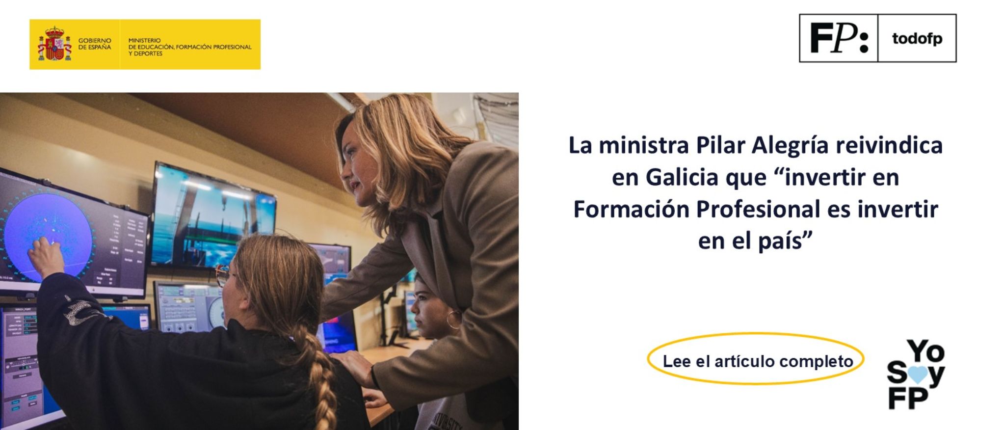 La ministra Pilar Alegría reivindica en Galicia que "invertir en Formación Profesional es invertir en el país"