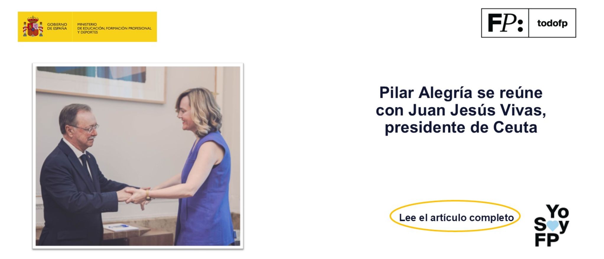 Pilar Alegría se reúne con Juan Jesús Vivas, presidente de Ceuta