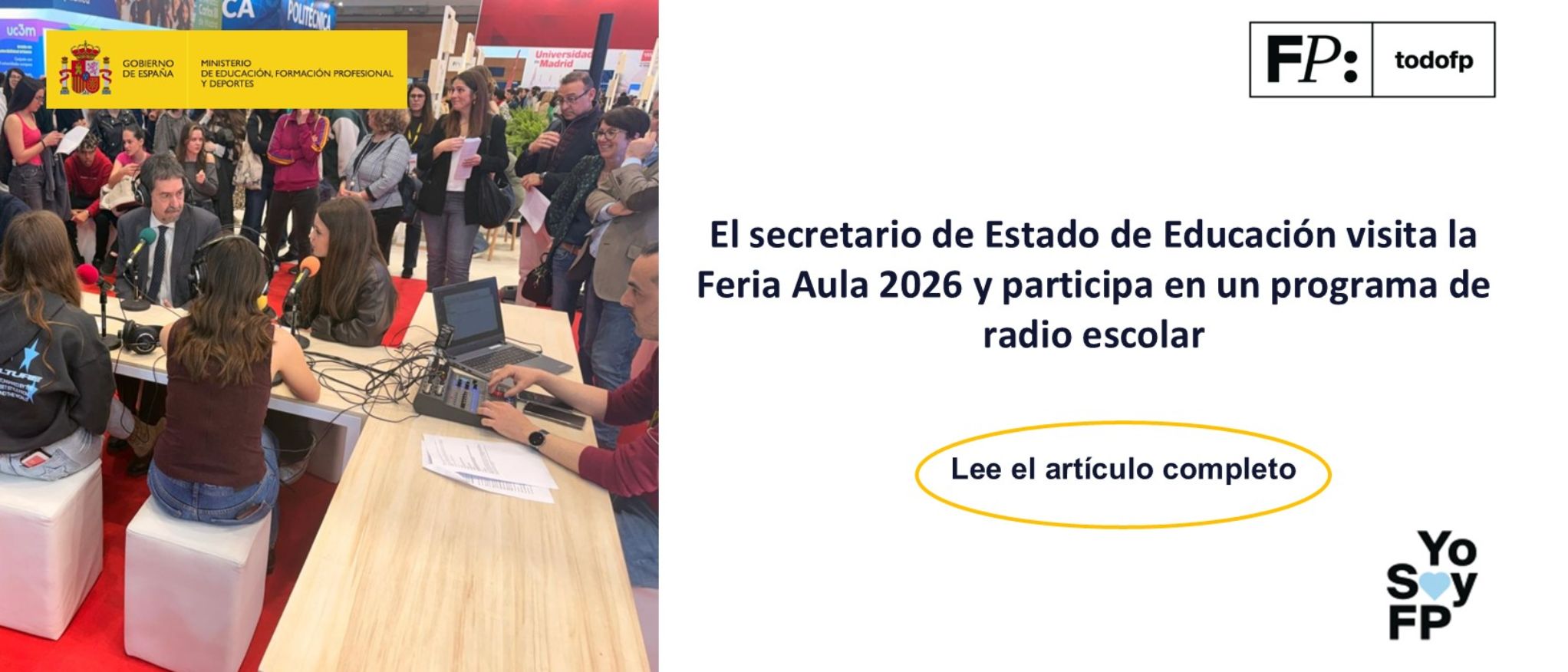 El secretario de Estado de Educación visita la Feria Aula 2026 y participa en un programa de radio escolar