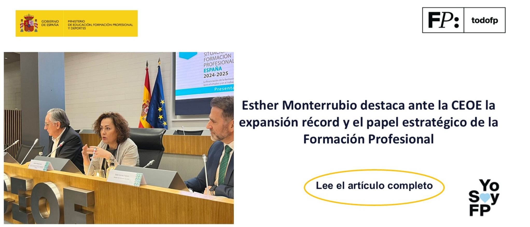 Esther Monterrubio destaca ante la CEOE la expansión récord y el papel estratégico de la Formación Profesional
