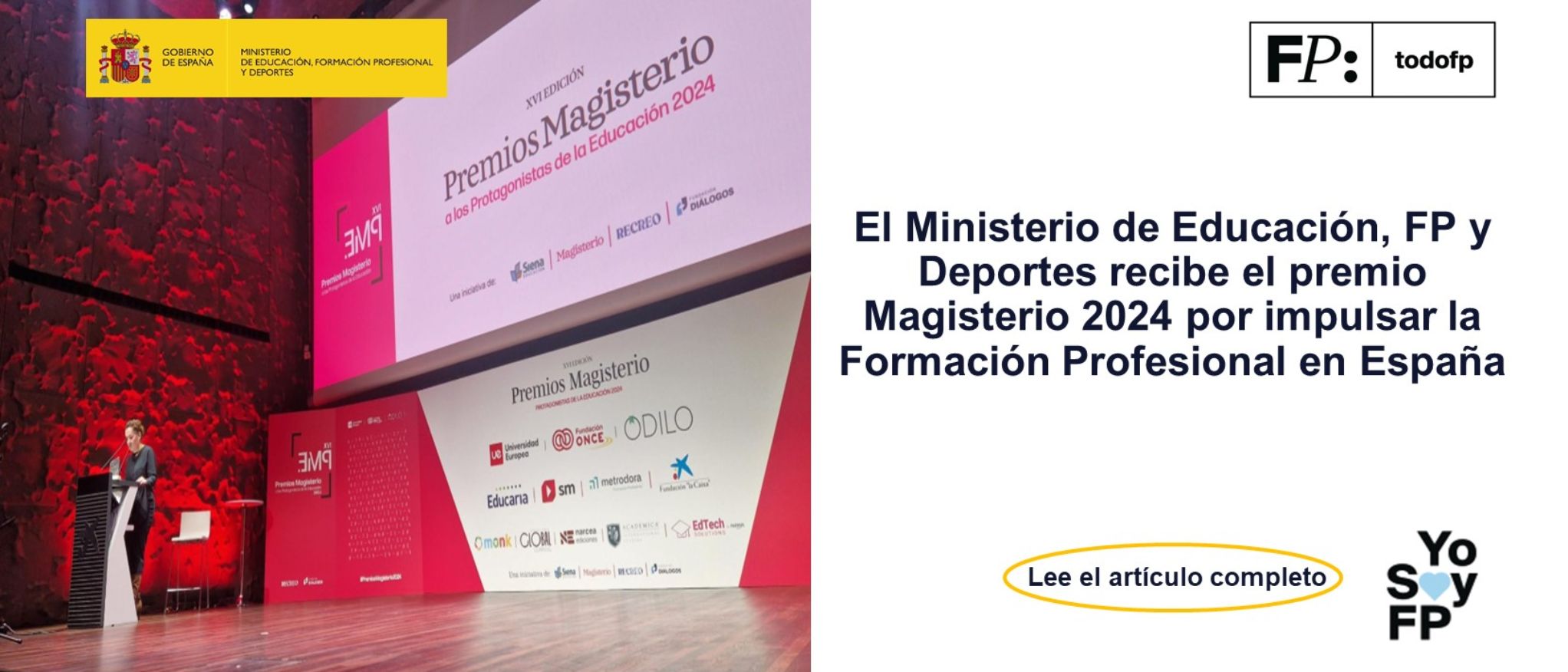 El Ministerio de Educación, FP y Deportes recibe el premio Magisterio 2024 por impulsar la Formación Profesional en España 