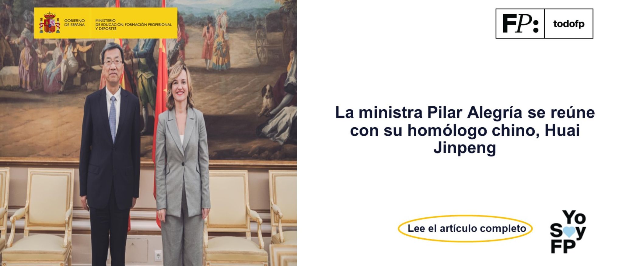 La ministra Pilar Alegría se reúne con su homólogo chino, Huai Jinpeng